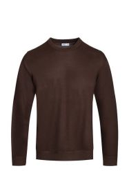SOLID COLOR ROUND NECK SWEATER (Color: BROWN, size: 2XL)